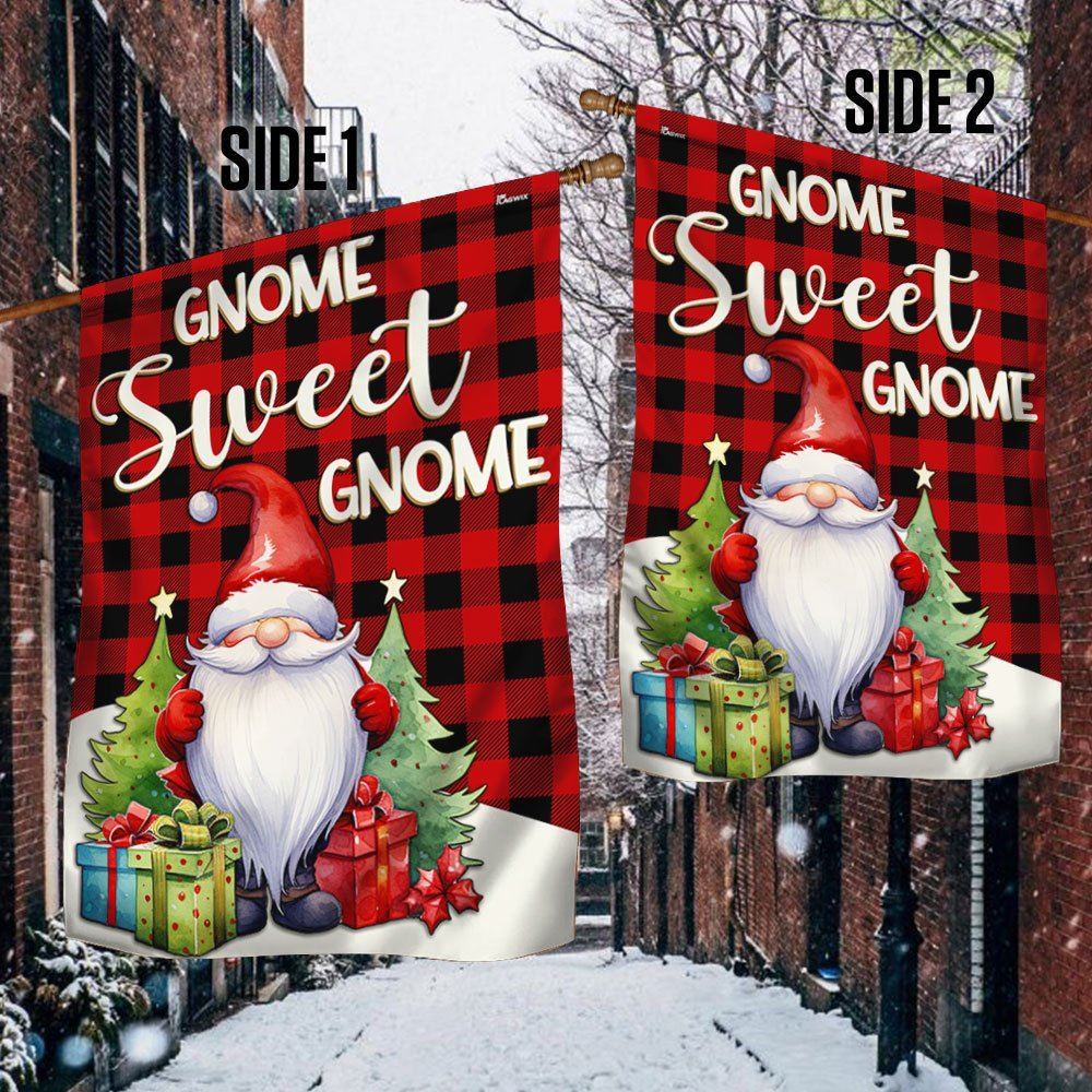 Gnome Sweet Gnome Christmas Flag, Christmas Garden Flag, Home Decor Accessories, Christmas Outdoor Decor Ideas