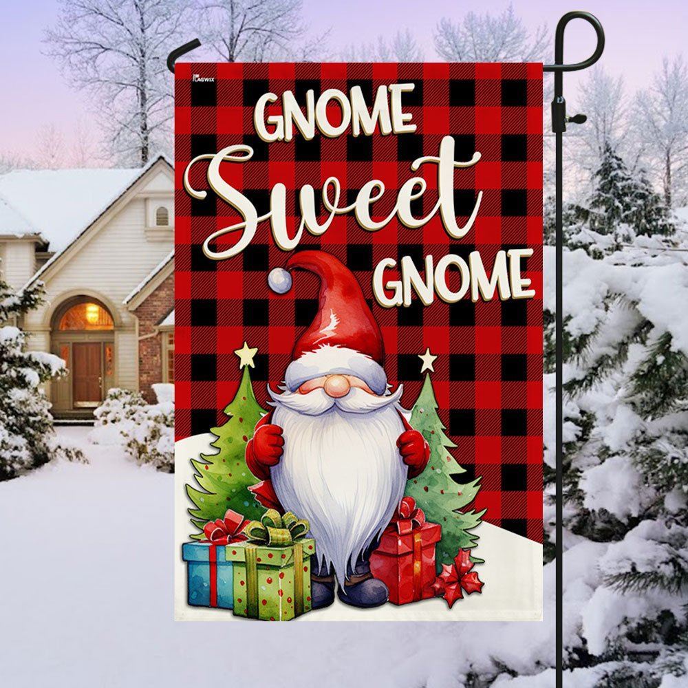 Gnome Sweet Gnome Christmas Flag, Christmas Garden Flag, Home Decor Accessories, Christmas Outdoor Decor Ideas