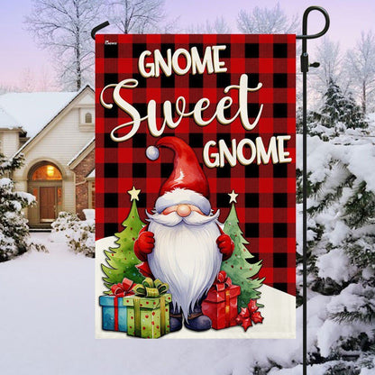 Gnome Sweet Gnome Christmas Flag, Christmas Garden Flag, Home Decor Accessories, Christmas Outdoor Decor Ideas
