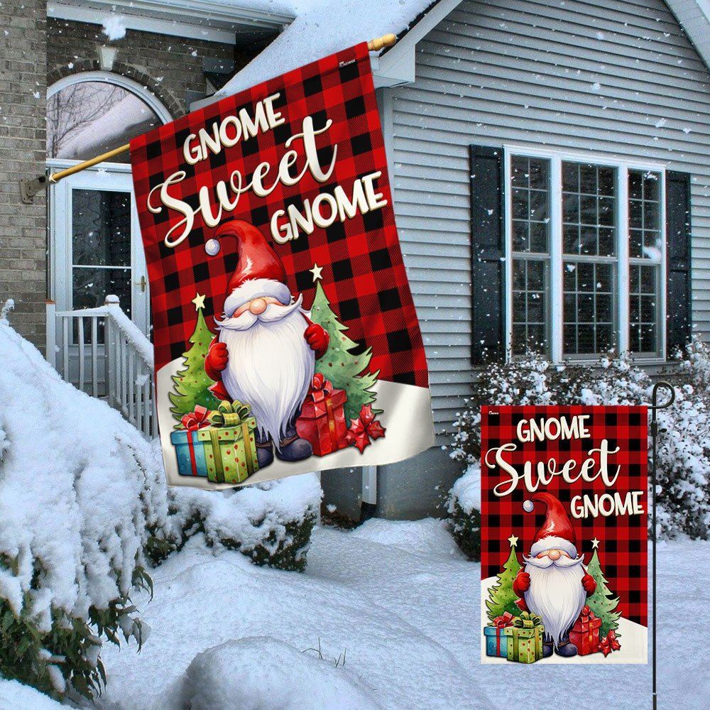 Gnome Sweet Gnome Christmas Flag, Christmas Garden Flag, Home Decor Accessories, Christmas Outdoor Decor Ideas