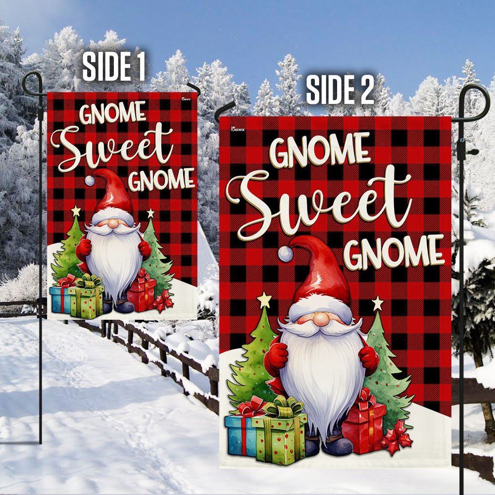 Gnome Sweet Gnome Christmas Flag, Christmas Garden Flag, Home Decor Accessories, Christmas Outdoor Decor Ideas