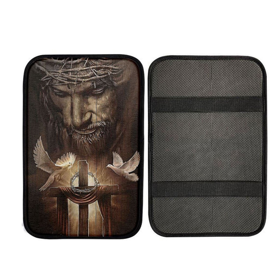 God And Doves Car Center Console Cover, Christian Car Accessories