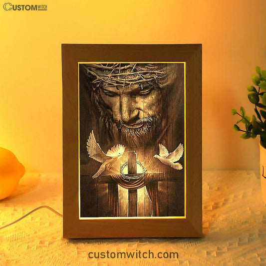 God And Doves Frame Lamp Art - Christian Frame Lamp - Religious Gifts Night Light