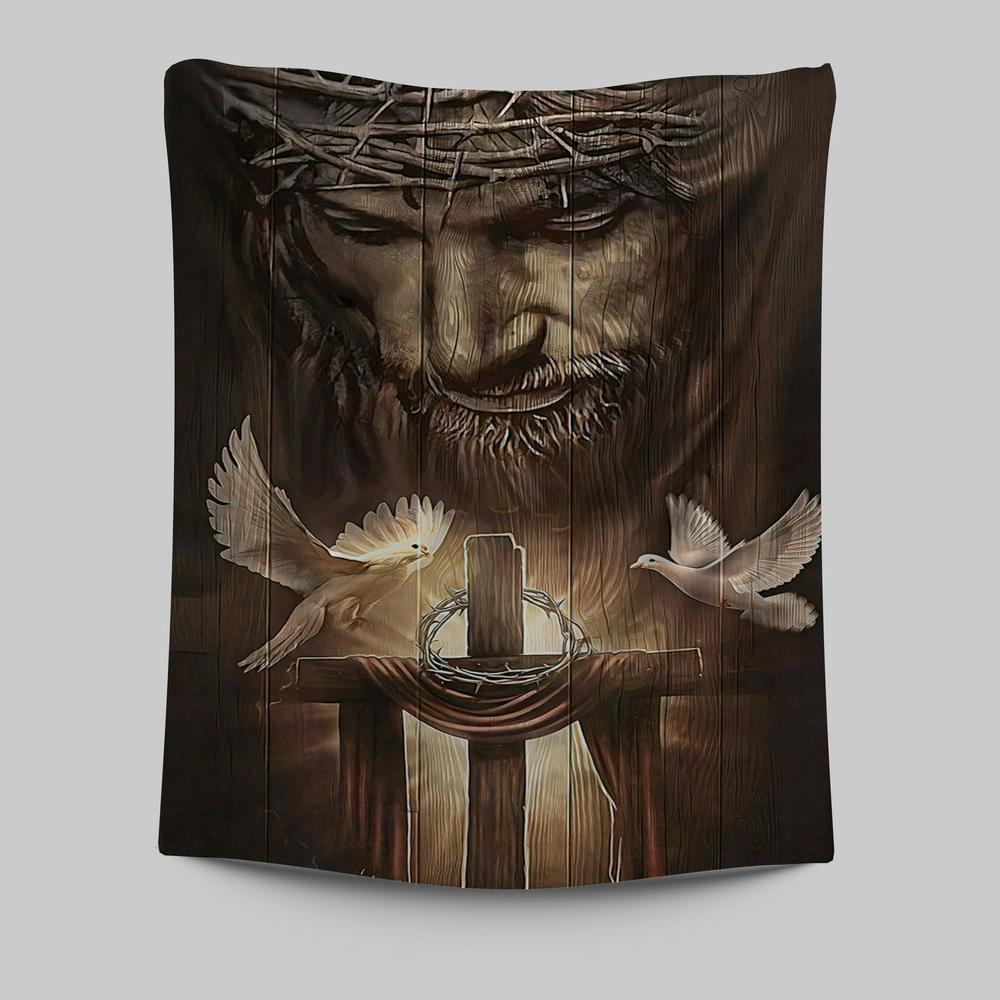 God And Doves Tapestry Wall Art - Christian Wall Tapestry - Religious Tapestries Wall Hanging Prints