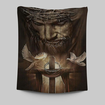 God And Doves Tapestry Wall Art - Christian Wall Tapestry - Religious Tapestries Wall Hanging Prints