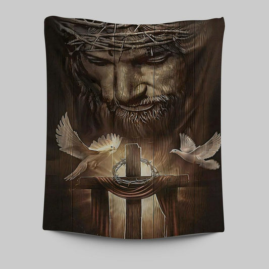 God And Doves Tapestry Wall Art - Christian Wall Tapestry - Religious Tapestries Wall Hanging Prints