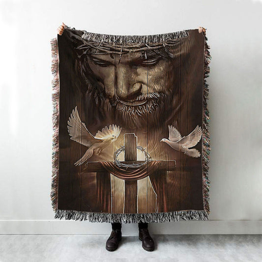God And Doves Woven Throw Blanket - Christian Wall Woven Blanket - Religious Woven Blanket Prints