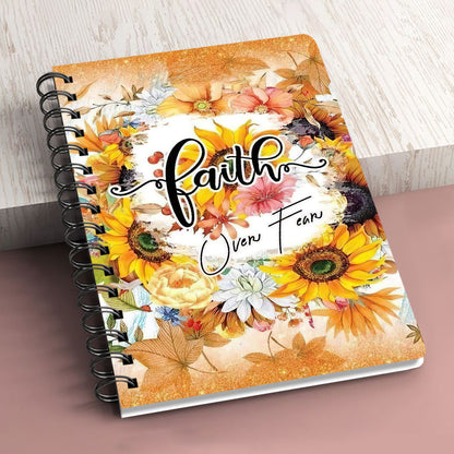God And Lamb Faith Over Fear Personalized Sunflower Spiral Journal, Spiritual Gift Faith For Christians