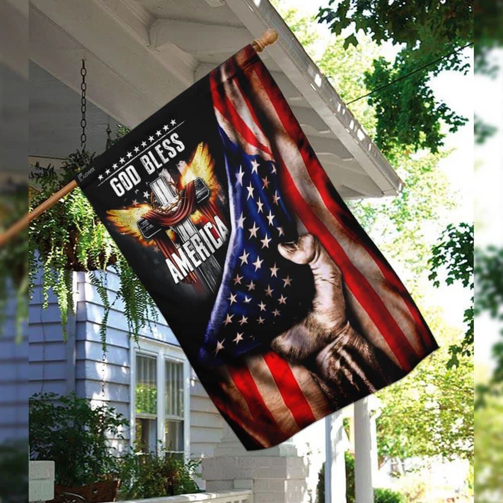 God Bless America. Christian Cross House Flags, Christian Flag, Scripture Flag, Garden Banner