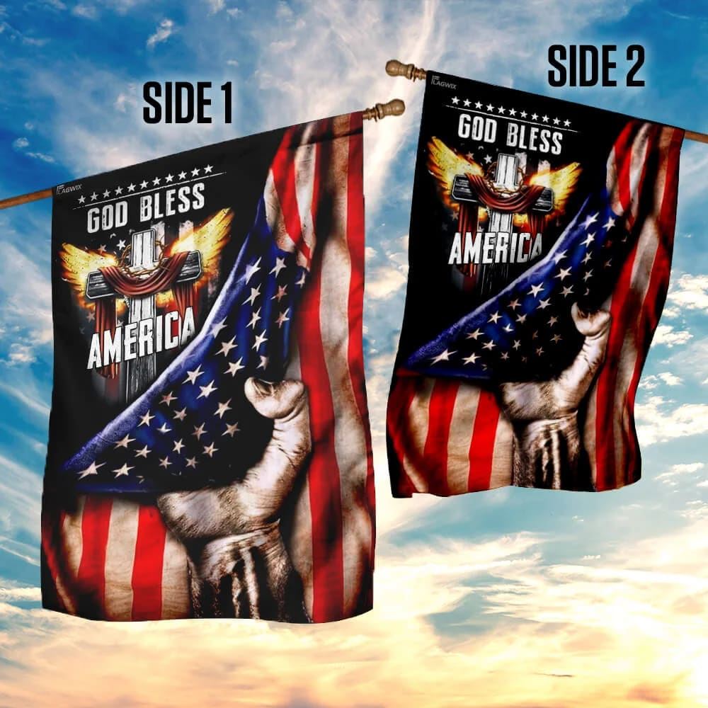 God Bless America. Christian Cross House Flags, Christian Flag, Scripture Flag, Garden Banner