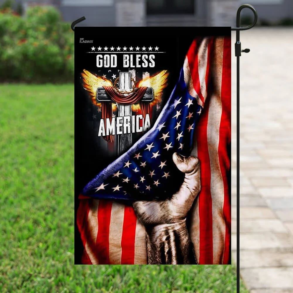 God Bless America. Christian Cross House Flags, Christian Flag, Scripture Flag, Garden Banner