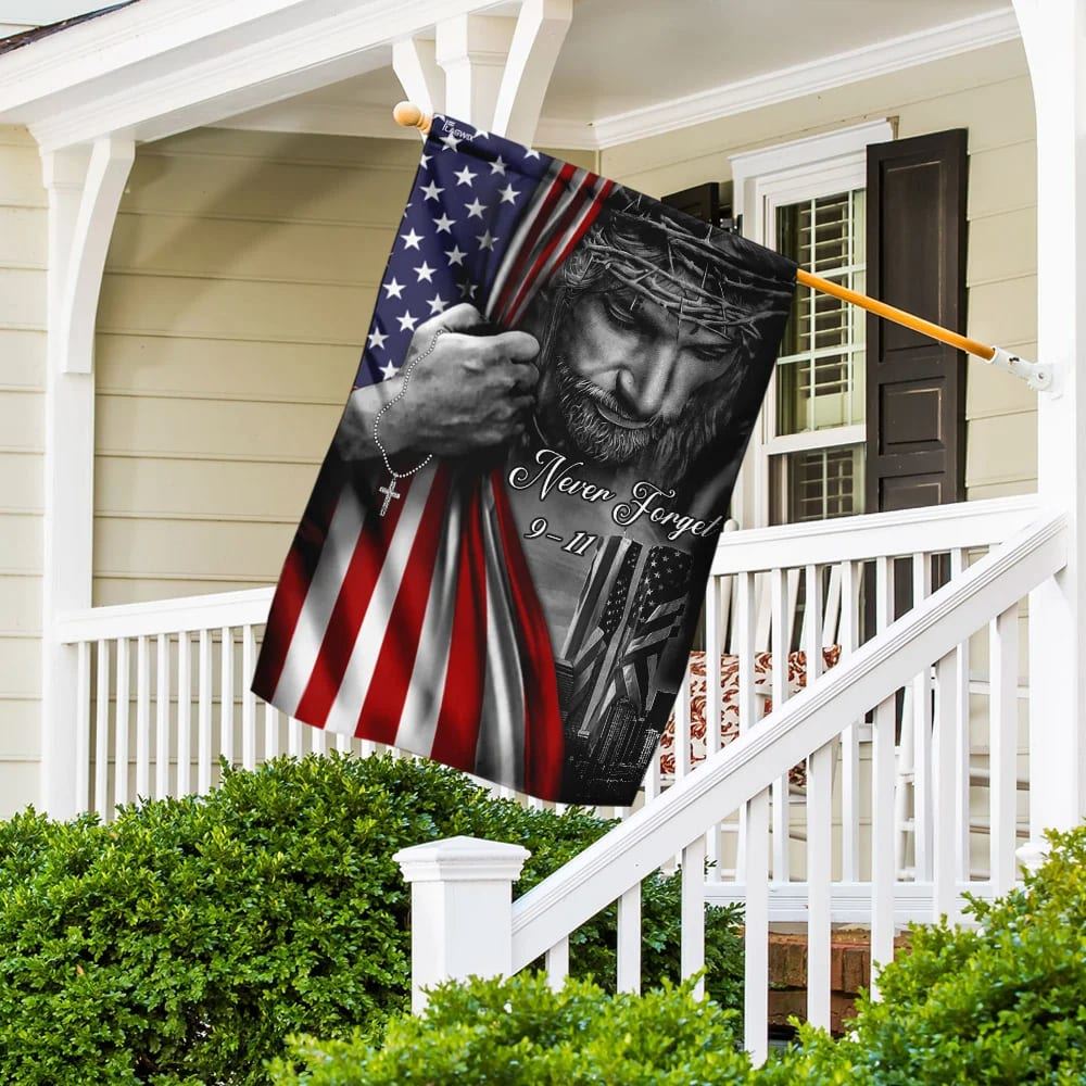 God Bless America 911 Jesus Never Forget 911 House Flags, Christian Flag, Scripture Flag, Garden Banner