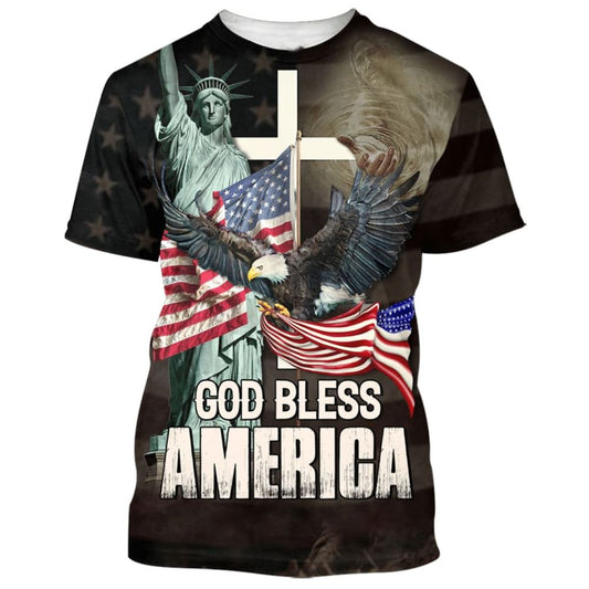 God Bless America All Over Print 3D T-Shirt, Gift For Christian, Jesus Shirt