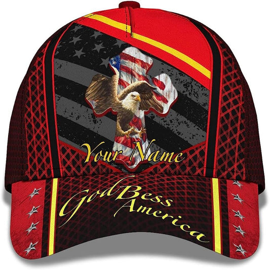 God Bless America Bald Eagle America Flag Custom Name Baseball Cap, Christian Baseball Cap, Religious Cap, Jesus Gift, Jesus Hat