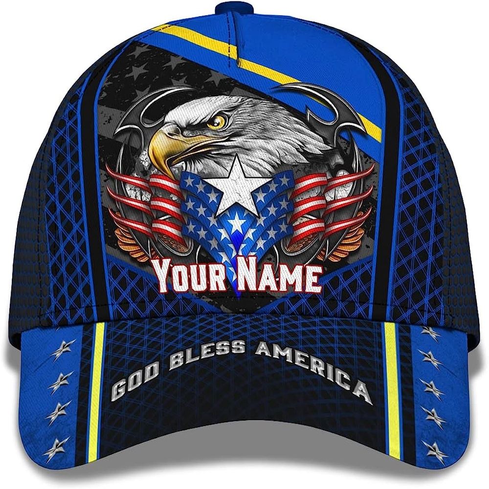 God Bless America Bald Eagle Stars Custom Name Baseball Cap, Christian Baseball Cap, Religious Cap, Jesus Gift, Jesus Hat