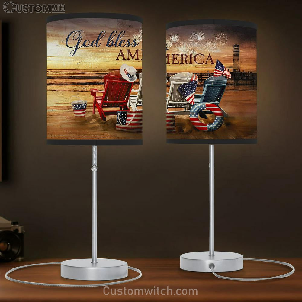 God Bless America Beach Chairs American Flag Firework Sunset Beach Table Lamb Gift - Bible Verse Table Lamb - Religious Bedroom Decor