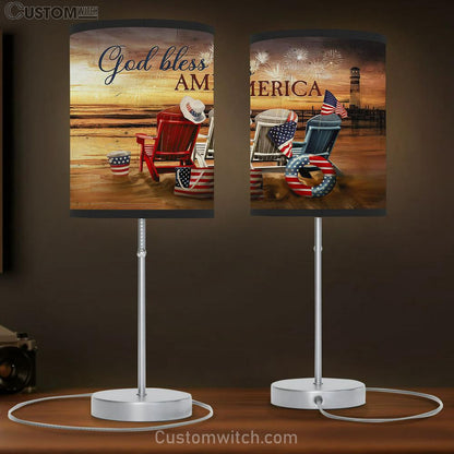 God Bless America Beach Chairs American Flag Firework Sunset Beach Table Lamb Gift - Bible Verse Table Lamb - Religious Bedroom Decor