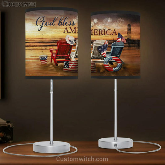 God Bless America Beach Chairs American Flag Firework Sunset Beach Table Lamb Gift - Bible Verse Table Lamb - Religious Bedroom Decor