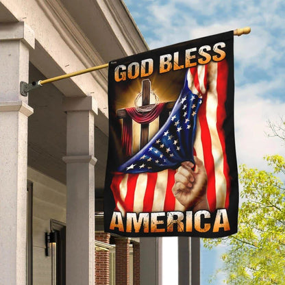 God Bless America Christian Cross Flag, Outdoor Christian House Flag, Christian Flag, Scripture Flag, Garden Banner