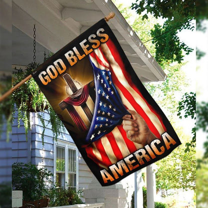 God Bless America Christian Cross Flag, Outdoor Christian House Flag, Christian Flag, Scripture Flag, Garden Banner