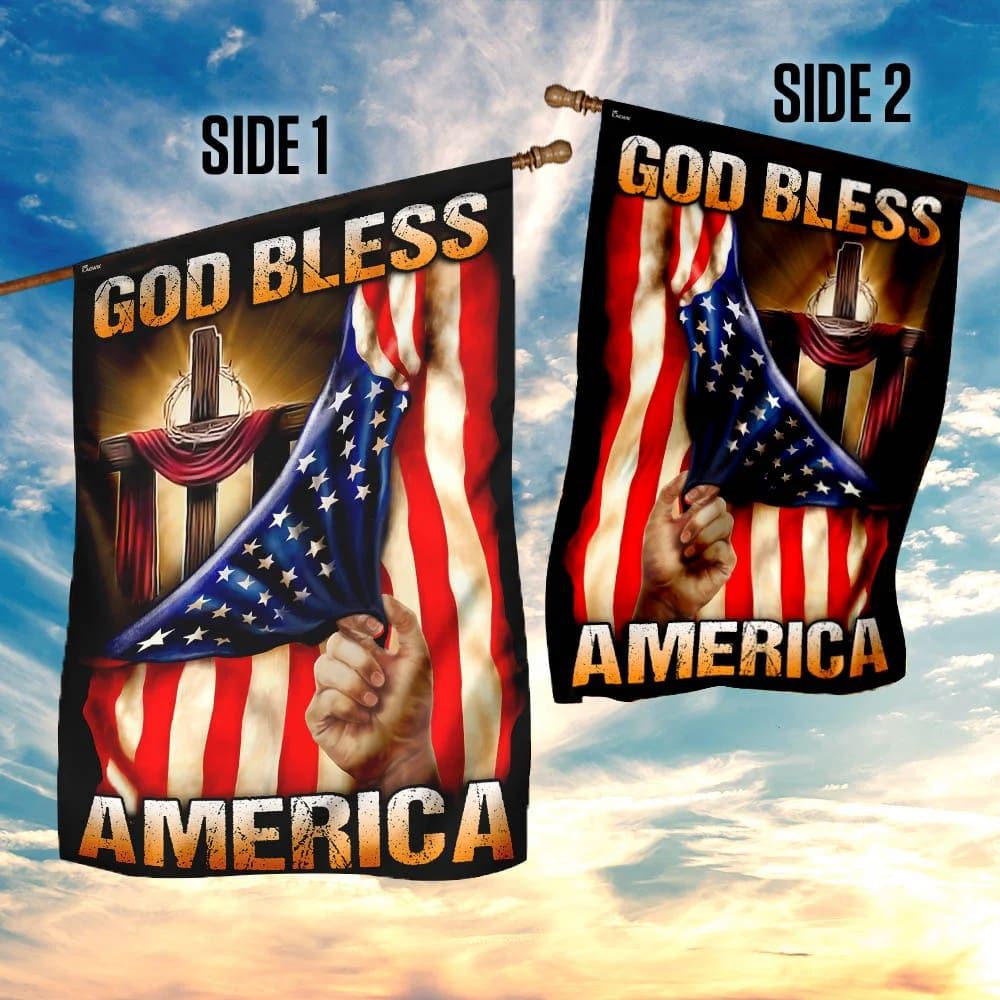 God Bless America Christian Cross Flag, Outdoor Christian House Flag, Christian Flag, Scripture Flag, Garden Banner