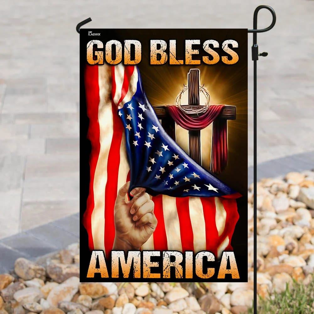 God Bless America Christian Cross Flag, Outdoor Christian House Flag, Christian Flag, Scripture Flag, Garden Banner