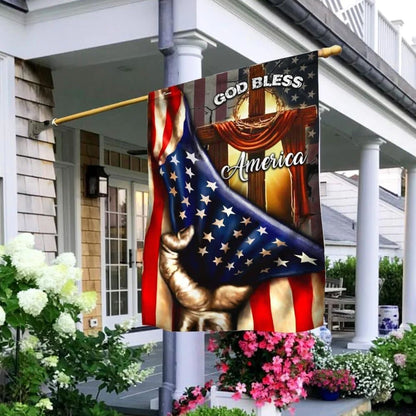 God Bless America Christian Cross House Flags, Christian Flag, Scripture Flag, Garden Banner