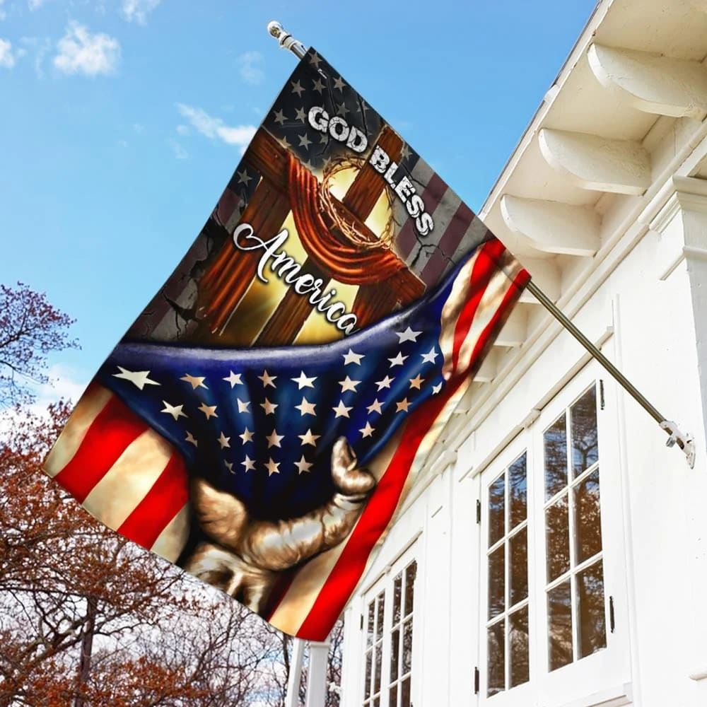 God Bless America Christian Cross House Flags, Christian Flag, Scripture Flag, Garden Banner