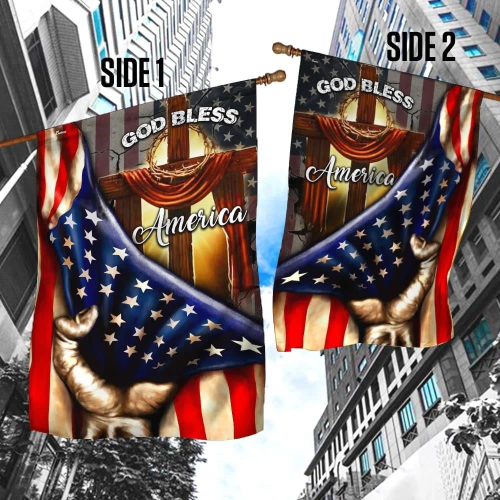 God Bless America Christian Cross House Flags, Christian Flag, Scripture Flag, Garden Banner