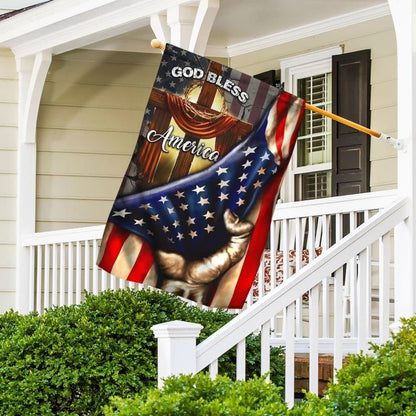 God Bless America Christian Cross House Flags, Christian Flag, Scripture Flag, Garden Banner