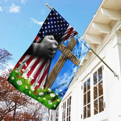 God Bless America Christian Cross US Flag, Outdoor Christian House Flag, Christian Flag, Scripture Flag, Garden Banner