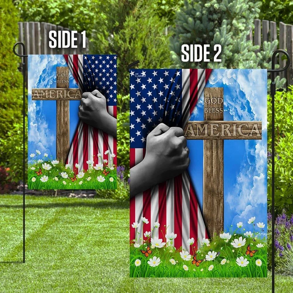 God Bless America Christian Cross US Flag, Outdoor Christian House Flag, Christian Flag, Scripture Flag, Garden Banner
