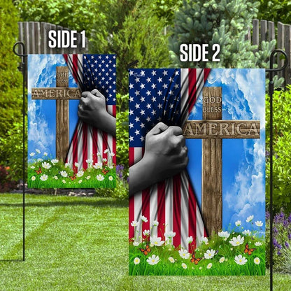 God Bless America Christian Cross US Flag, Outdoor Christian House Flag, Christian Flag, Scripture Flag, Garden Banner