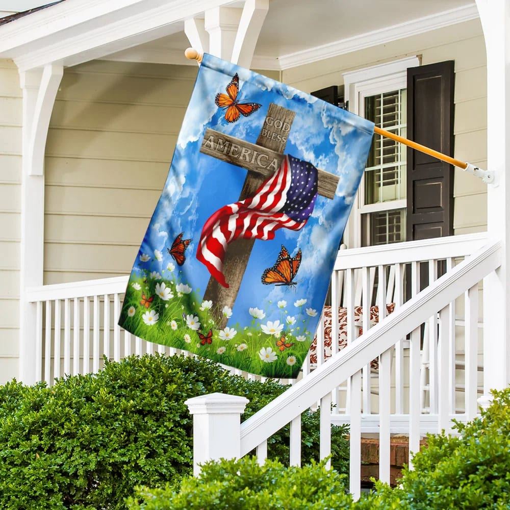 God Bless America Christian Cross US House Flags, Christian Flag, Scripture Flag, Garden Banner