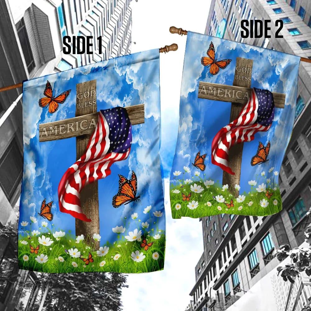God Bless America Christian Cross US House Flags, Christian Flag, Scripture Flag, Garden Banner