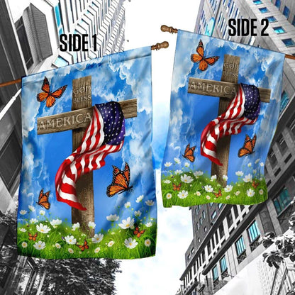 God Bless America Christian Cross US House Flags, Christian Flag, Scripture Flag, Garden Banner
