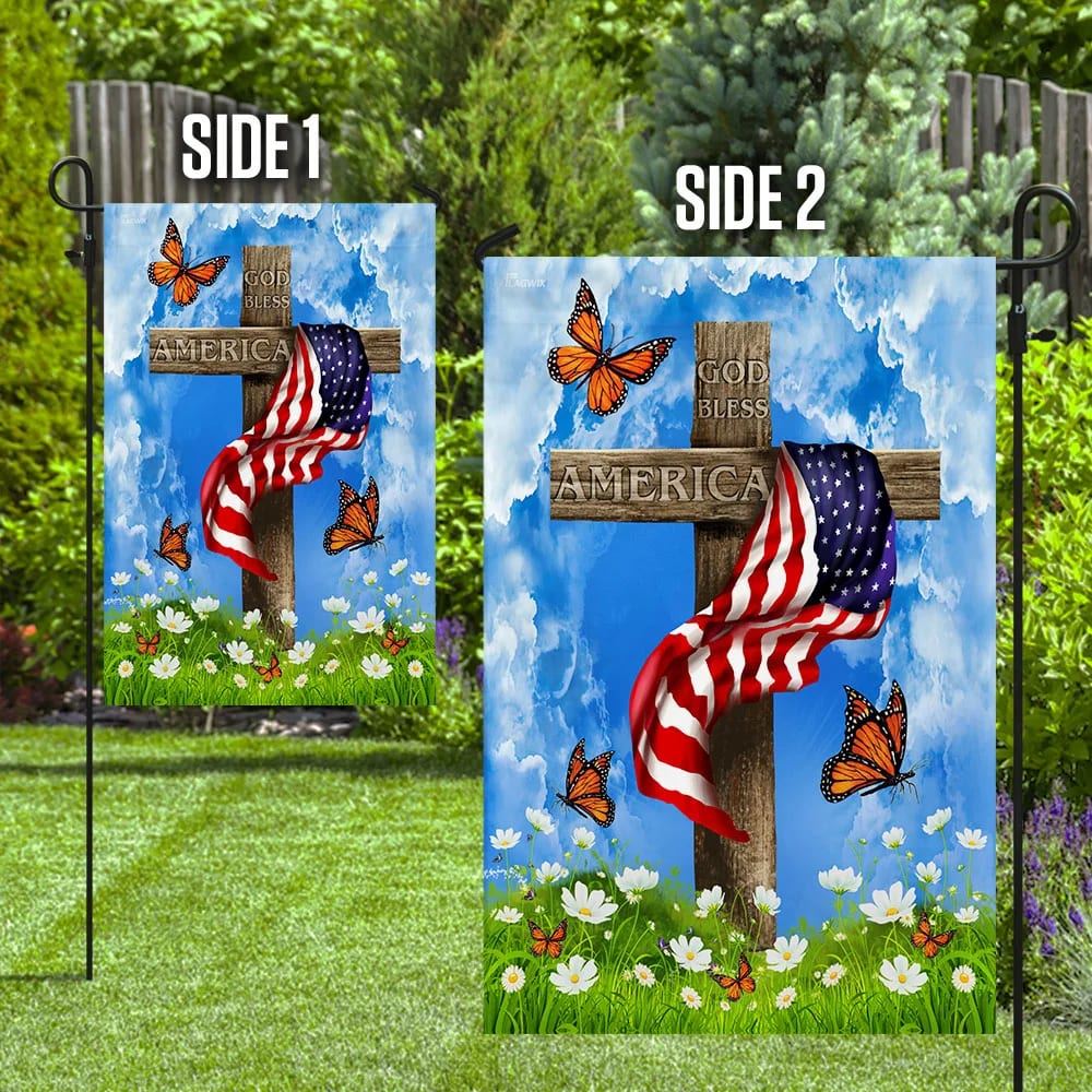 God Bless America Christian Cross US House Flags, Christian Flag, Scripture Flag, Garden Banner