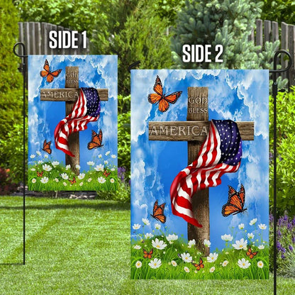 God Bless America Christian Cross US House Flags, Christian Flag, Scripture Flag, Garden Banner