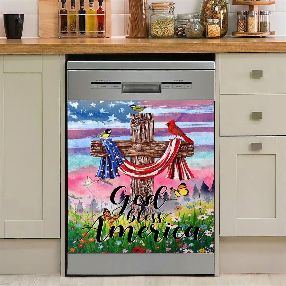 God Bless America Dishwasher Cover, Christian Dishwasher Stickers, Religious Kitchen Decor