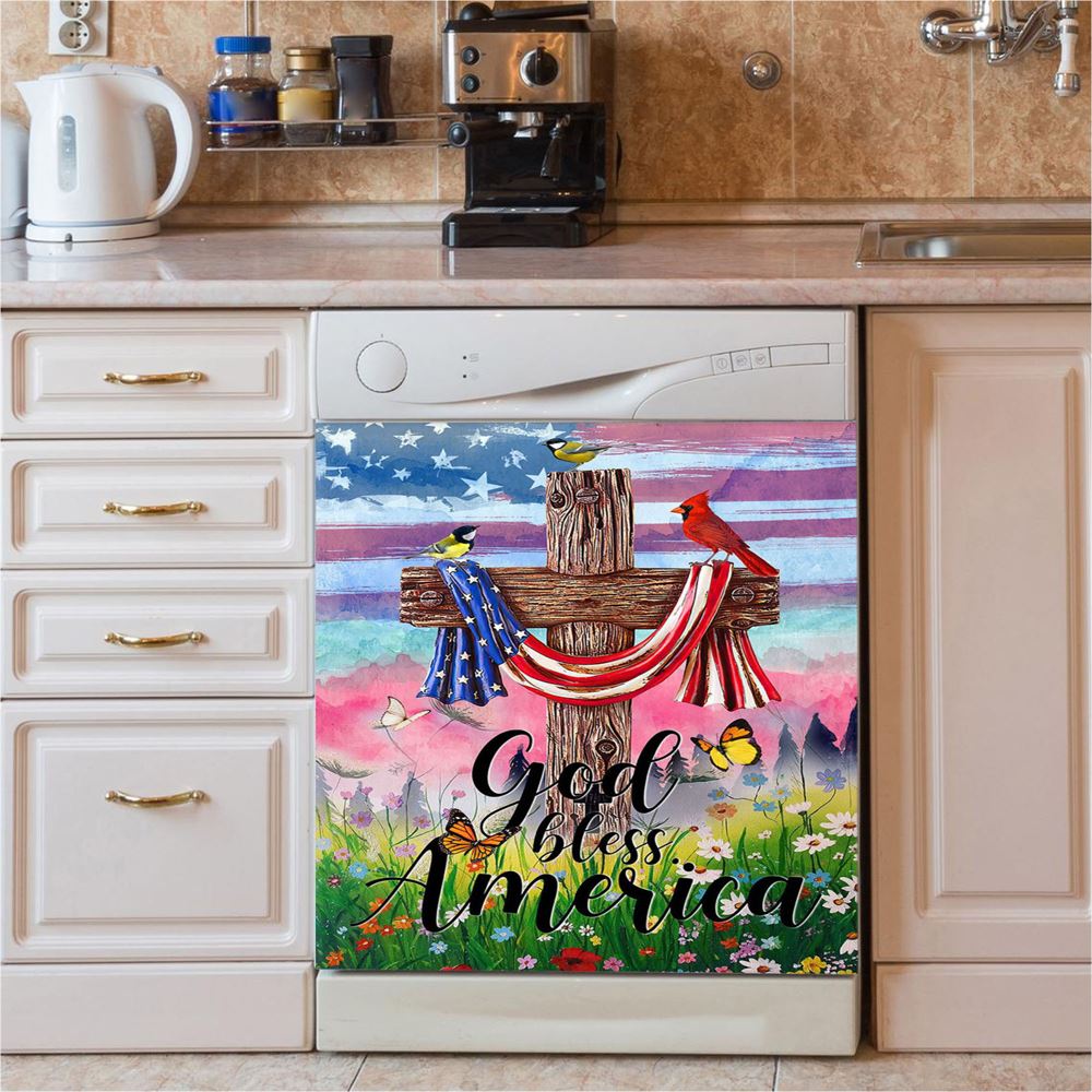 God Bless America Dishwasher Cover, Christian Dishwasher Stickers, Religious Kitchen Decor