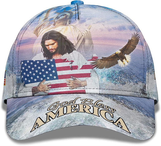 God Bless America Eagle Ball For Independence All Over Print Baseball Cap, God Cap, Gift Ideas For Male