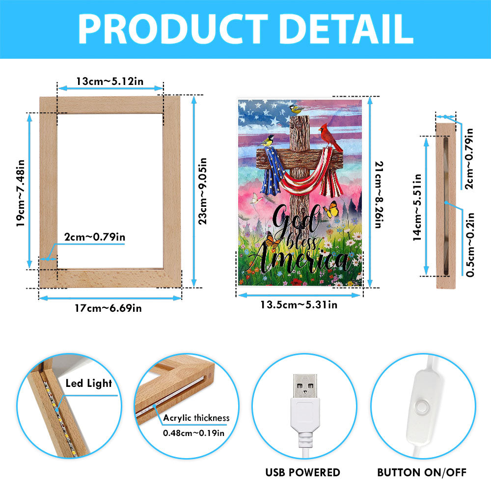 God Bless America Frame Lamp Art - Christian Frame Lamp - Religious Gifts Night Light