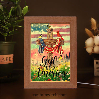 God Bless America Frame Lamp Art - Christian Frame Lamp - Religious Gifts Night Light