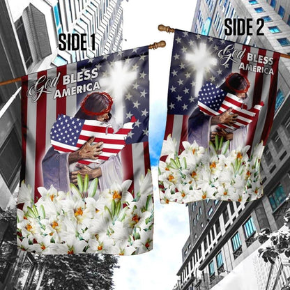 God Bless America Jesus And The Lilies Flag, Outdoor Christian House Flag, Christian Flag, Scripture Flag, Garden Banner