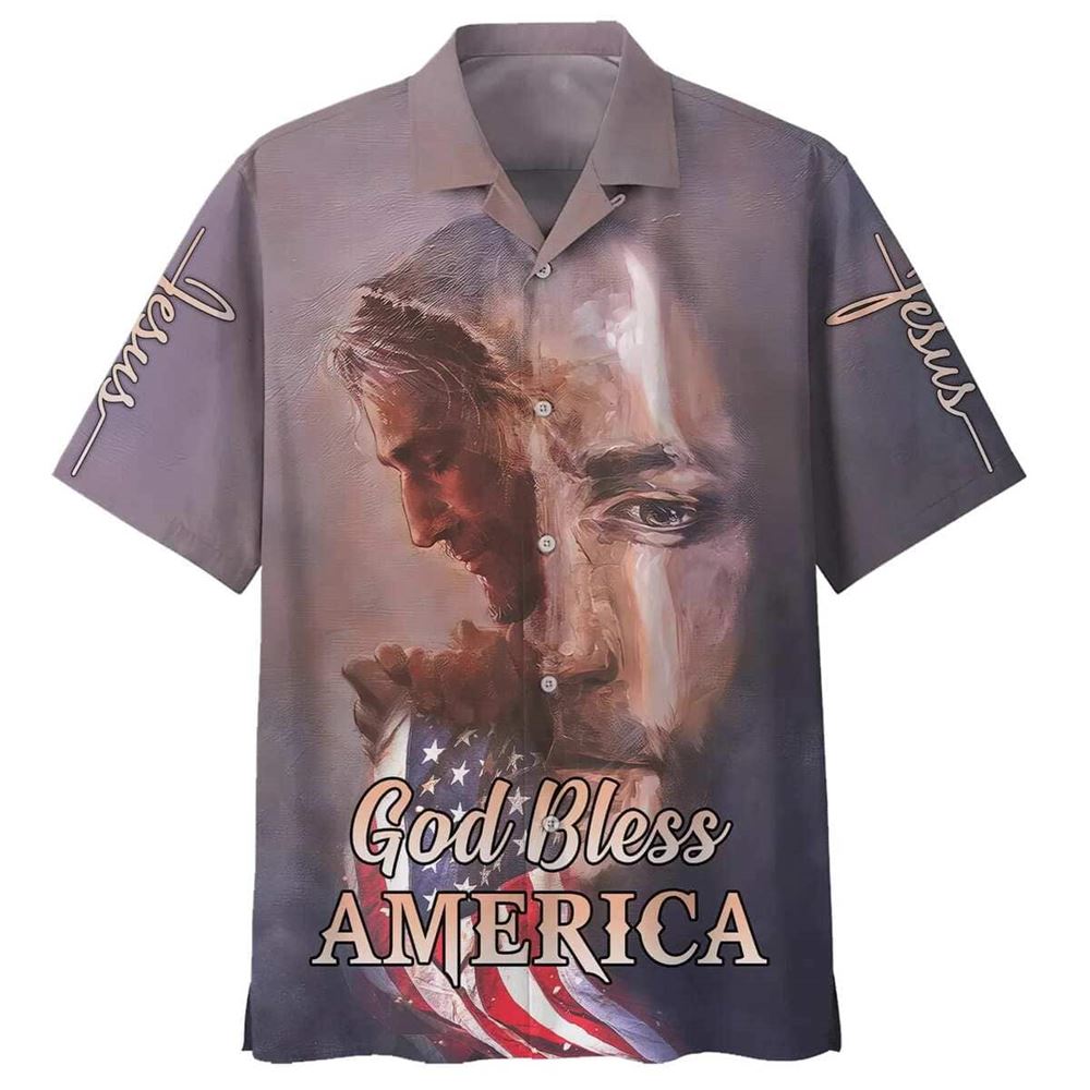 God Bless America Jesus Face Christian Jesus Religious Hawaiian Shirt For Men, Christian Hawaiian Shirt, Gift For Christian