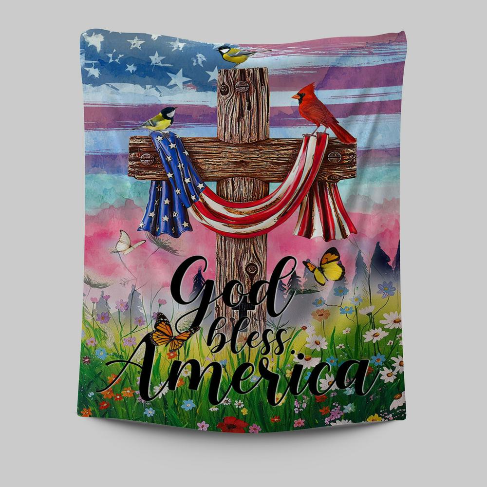 God Bless America Tapestry Wall Art - Christian Wall Tapestry - Religious Tapestries Wall Hanging Prints