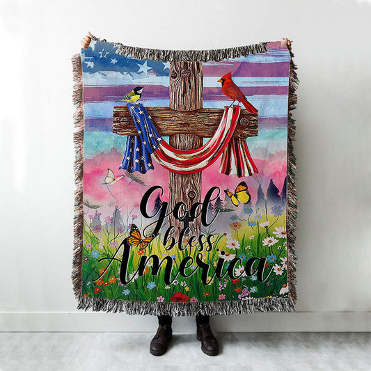 God Bless America Woven Throw Blanket - Christian Wall Woven Blanket - Religious Woven Blanket Prints