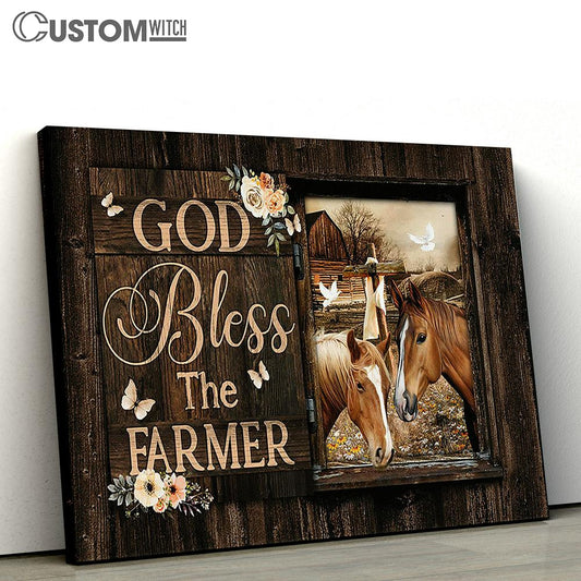 God Bless The Farmer Horse Flower White Dove Wall Art Canvas - Christian Wall Decor - Gifts For Horse Lovers