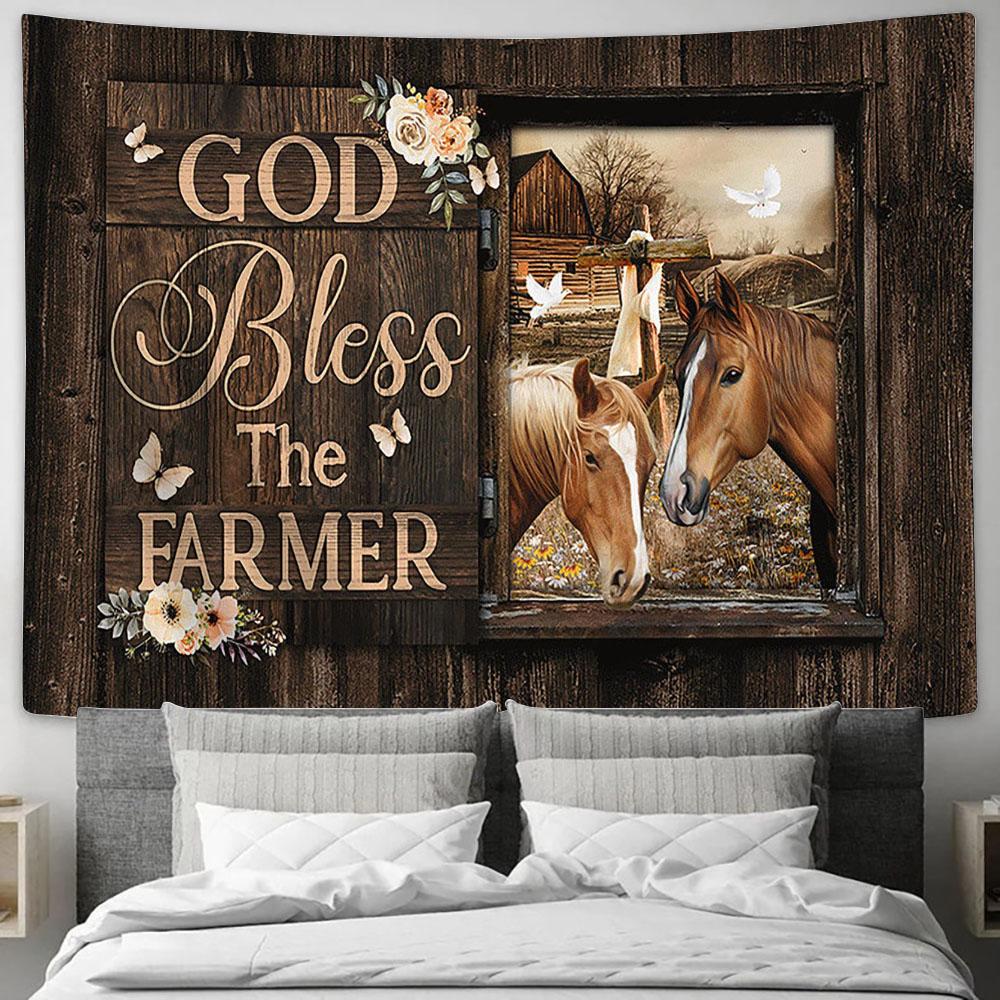 God Bless The Farmer Horse Flower White Dove Wall Art Tapestry - Christian Wall Decor - Gifts For Horse Lovers