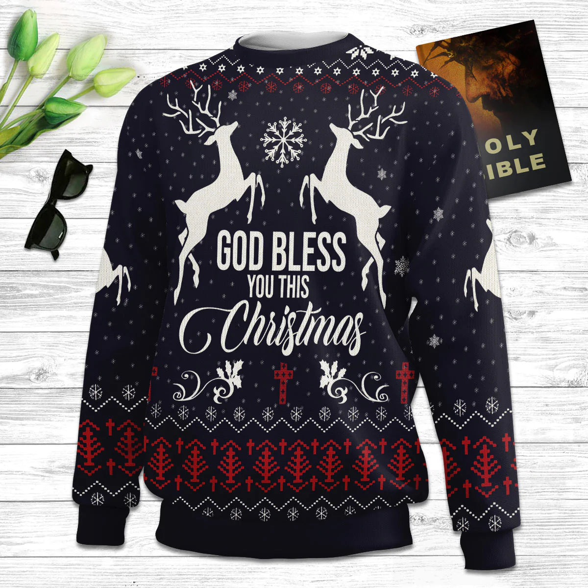 God Bless You This Religious Christmas Ugly Christmas Sweater - Christian Unisex Sweater - Religious Christmas Gift